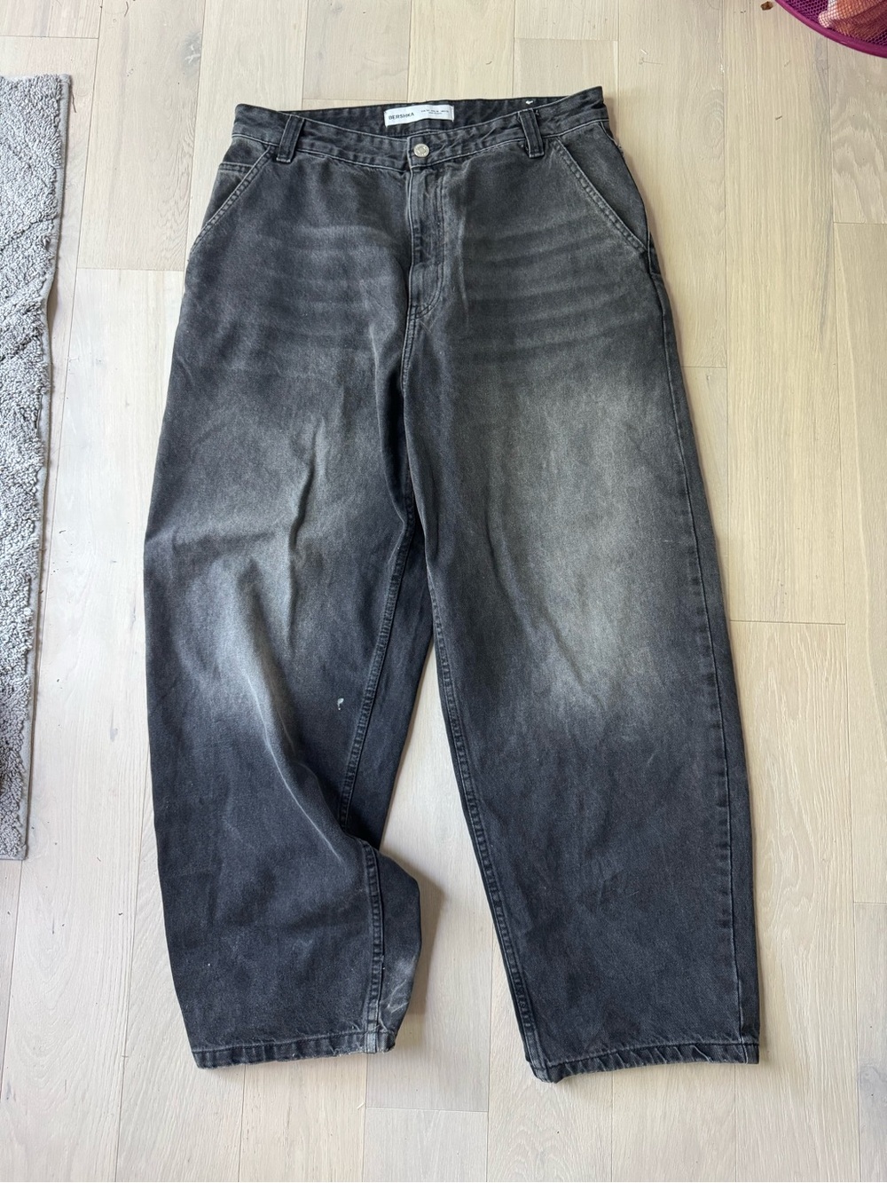 bershka washed black baggy jeans